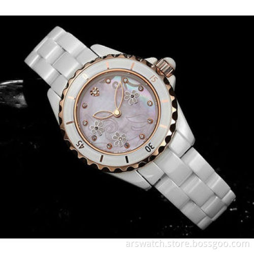 Lady's ceramic watch, elegant dial design with crystal stonesNew